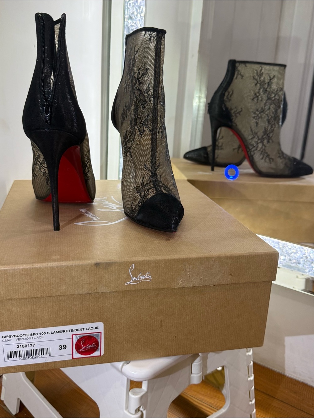 Christian Louboutin Black Lace Mesh Ankle Booties with Red Soles